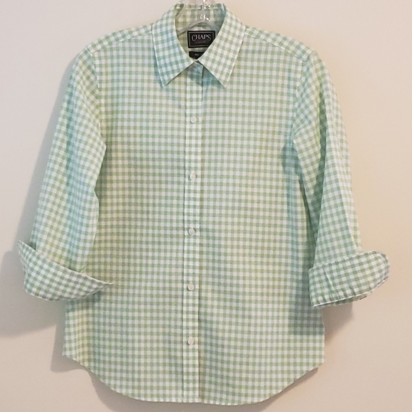 Ralph Lauren Chaps Blouse, Green/White, Sz Sm - Picture 3 of 7